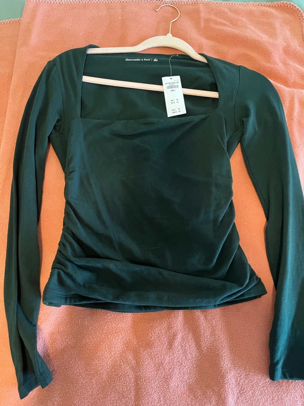 Abercrombie & Fitch Dark Green Square Neck Long Sleeve Top